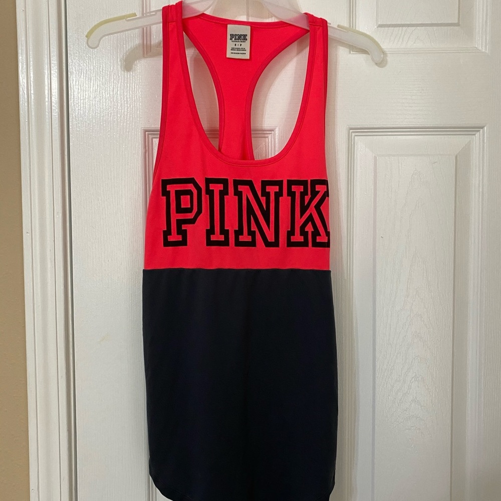 VS Pink brand coral and charcoal workout tank